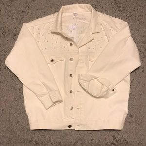 H&M Pearl Studded Oversized Jean Jacket